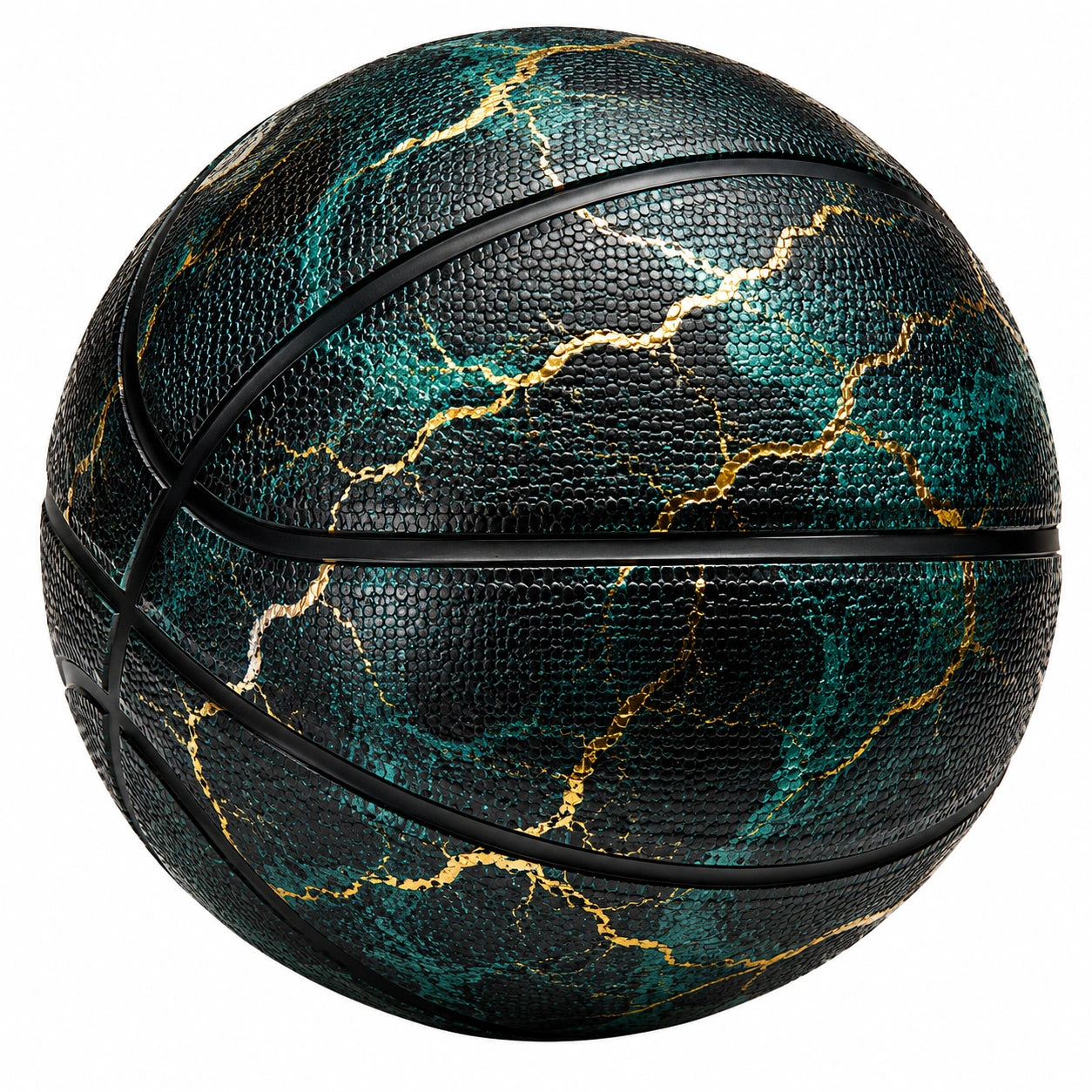 Ballon de Basketball Marbré Noir Vert et Doré