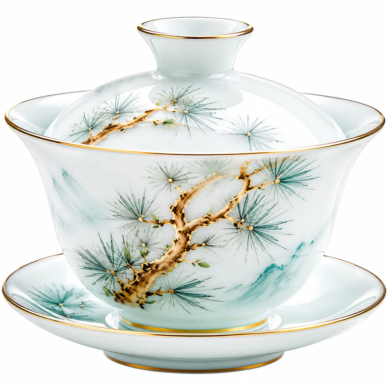 Gaiwan en porcelaine vert pâle avec chevaux galopants