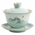 Gaiwan en Porcelaine Vert avec Dragon Émaillé Doré