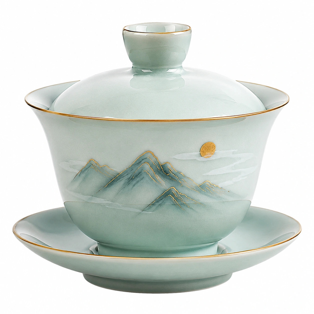 Gaiwan en Porcelaine Vert avec Dragon Émaillé Doré