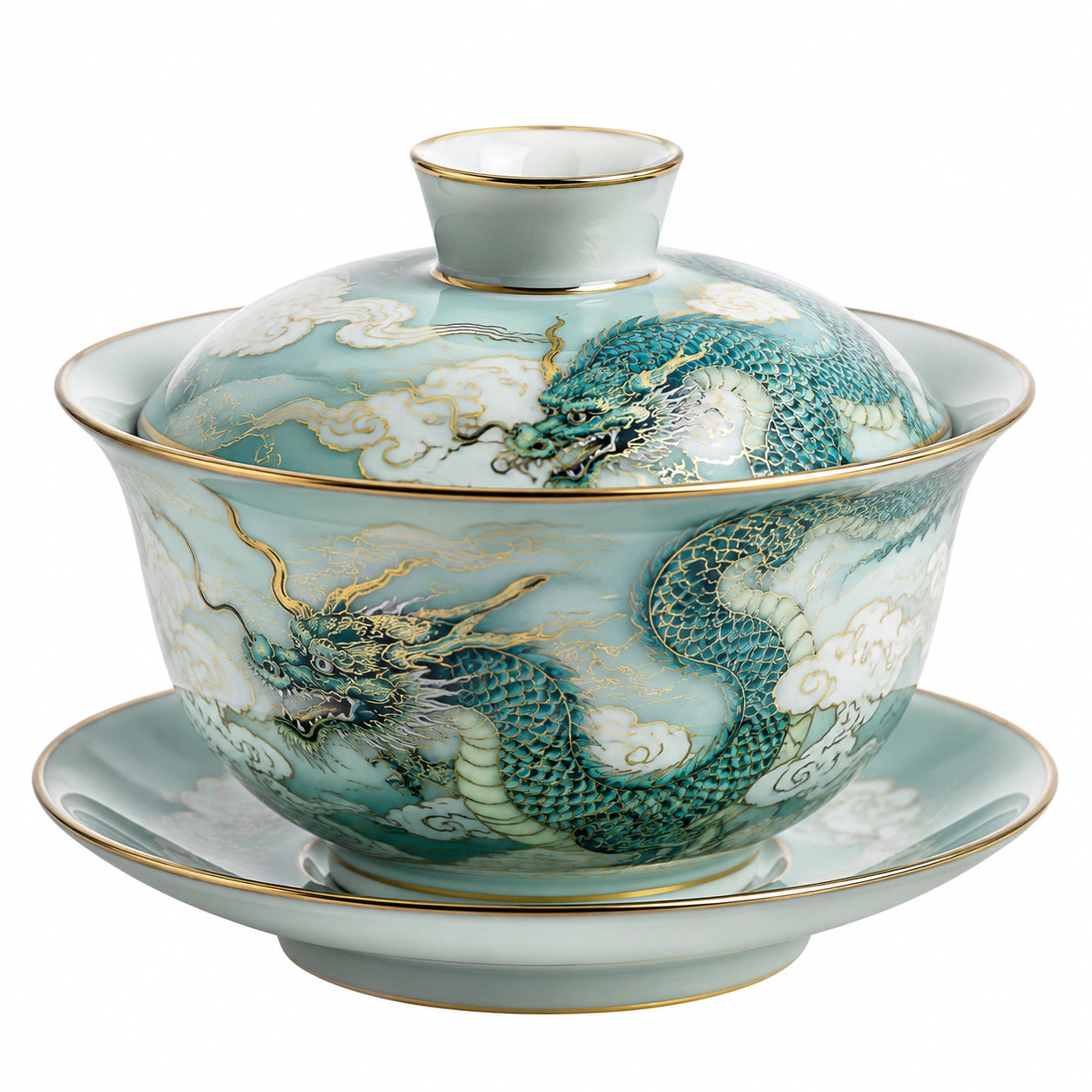 Gaiwan en Porcelaine Émaillée Classique Bleu Ciel