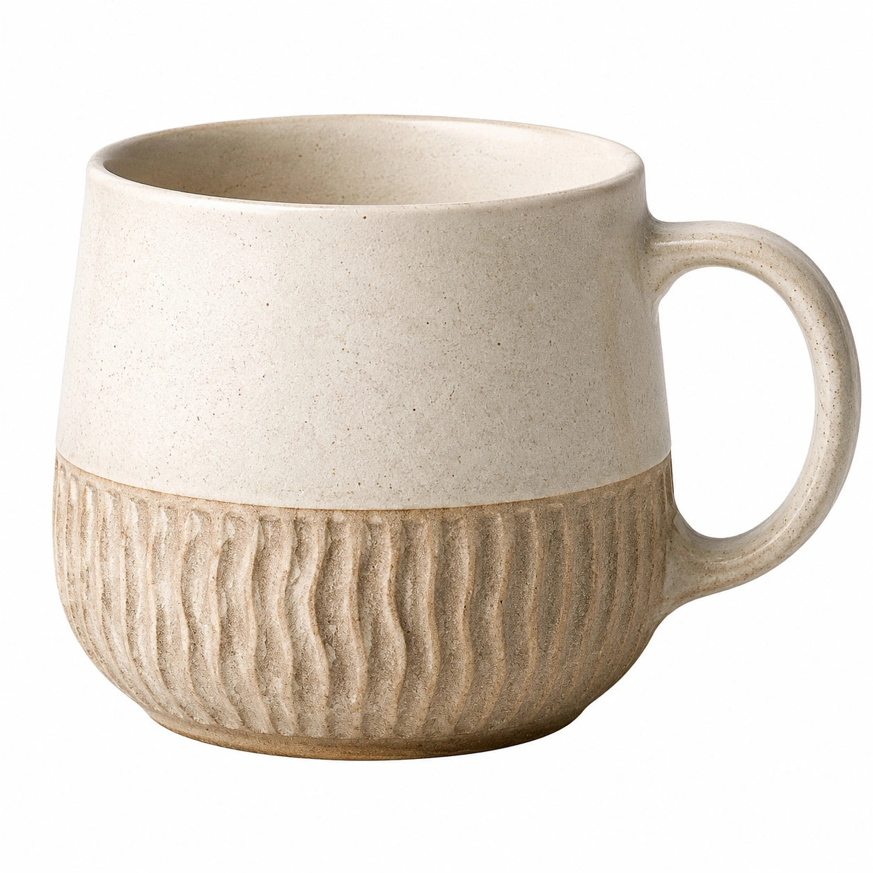 Mug en Céramique Beige avec Motif Rayé 350ml