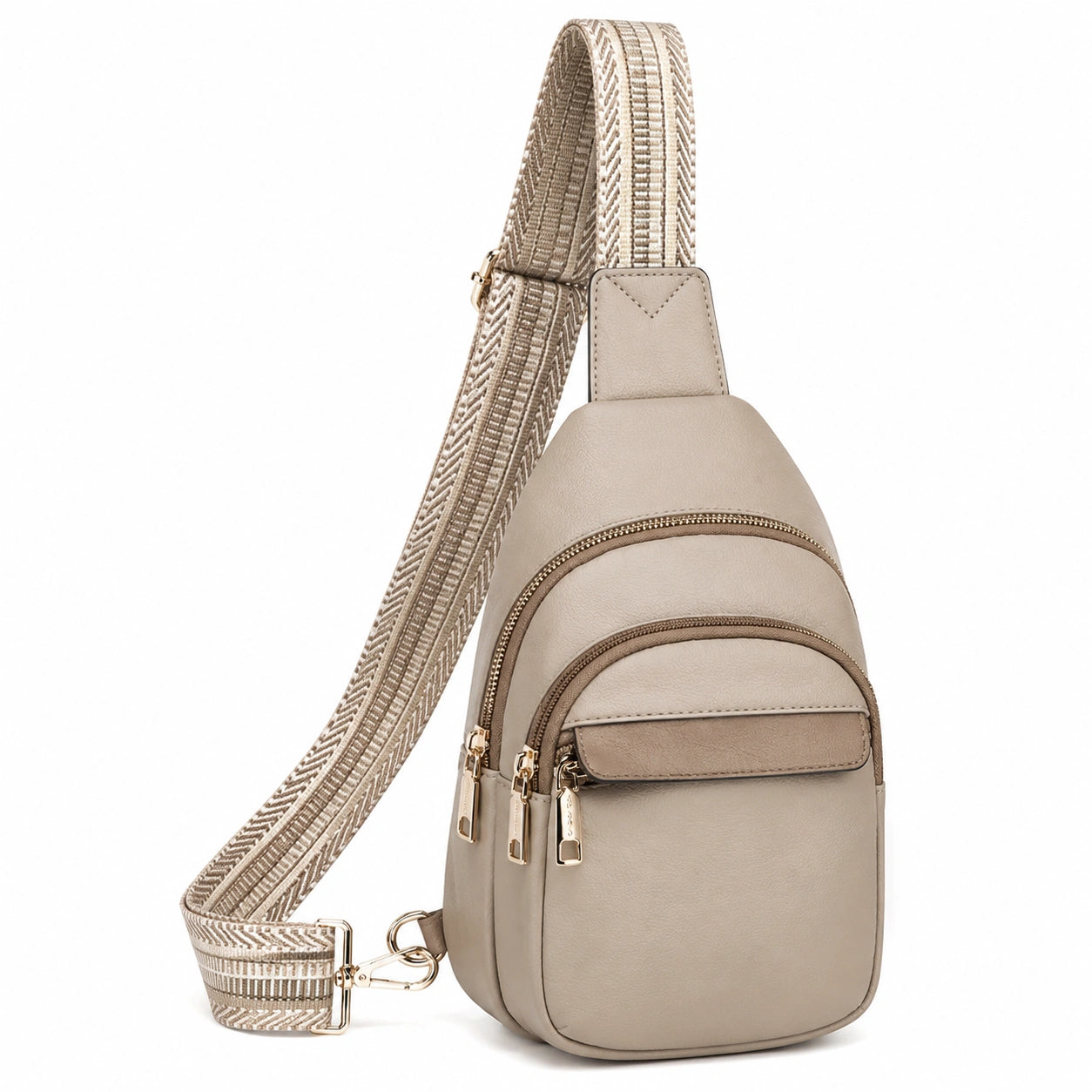 Sac à dos bandoulière beige avec multiples compartiments