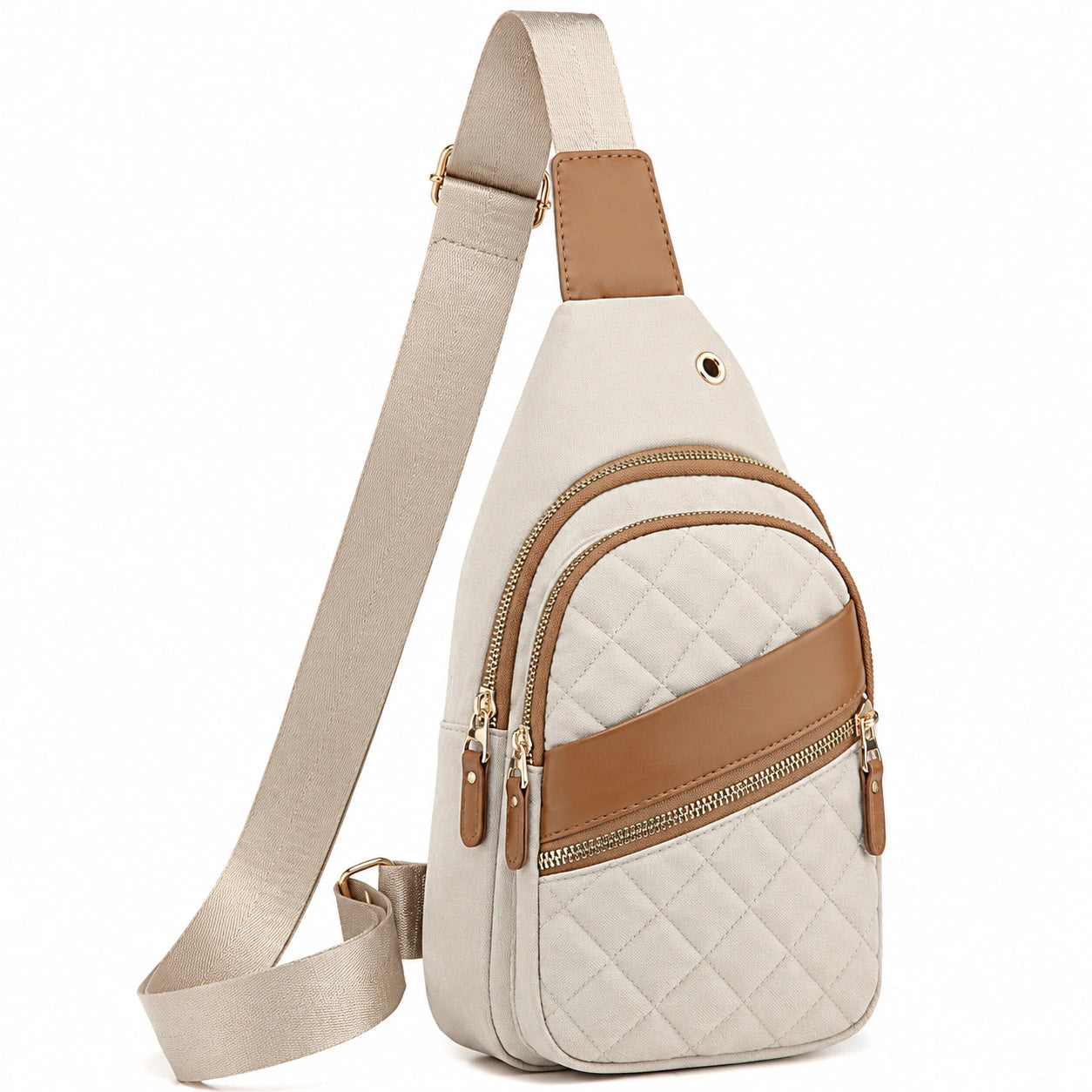 Sacoche bandoulière toile beige et marron