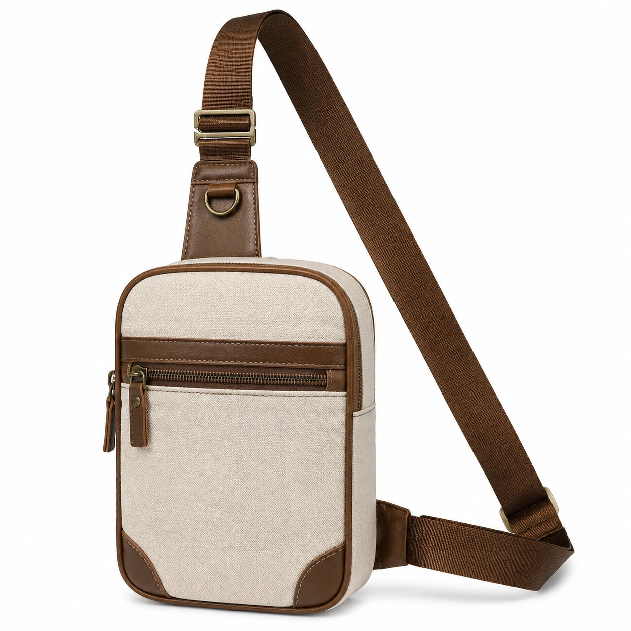 Sacoche à bandoulière décontractée Beige et Marron avec poches multiples