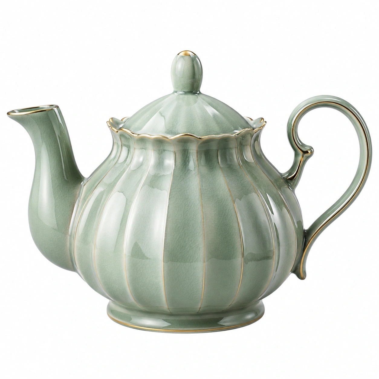 Théière en porcelaine vert clair avec accents dorés 1000 ml