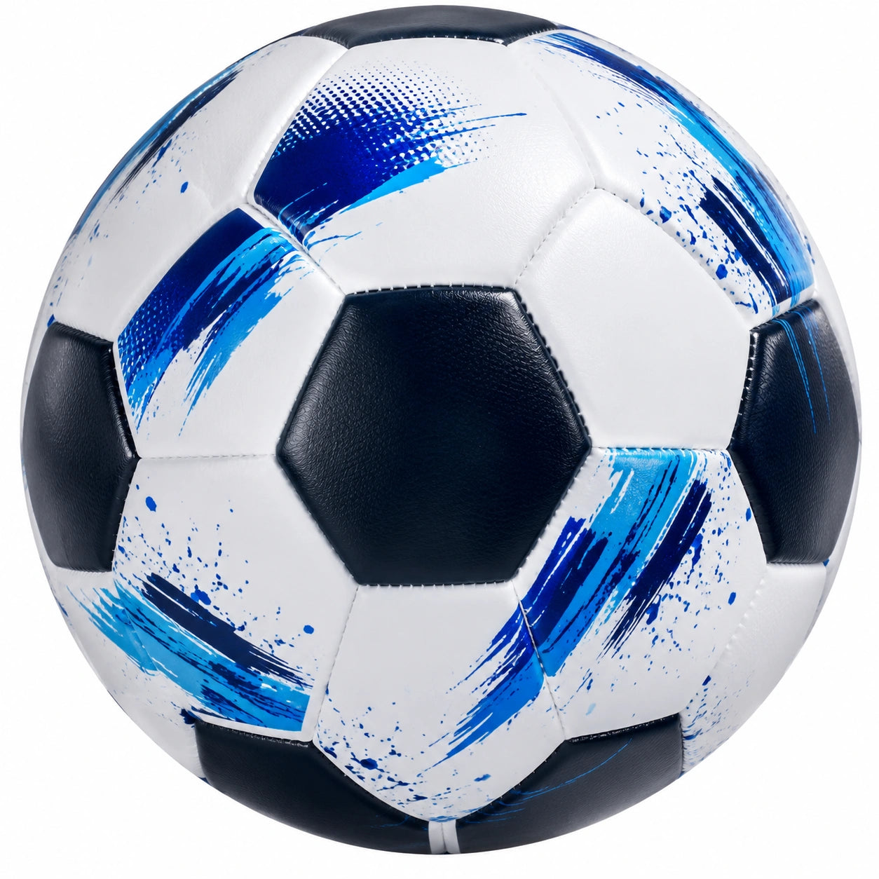 Ballon de football blanc, bleu et noir pour tous les terrains