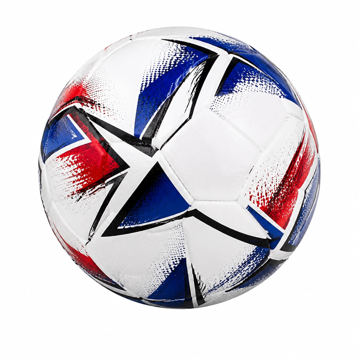 Ballon de football taille 5 blanc, bleu et rouge