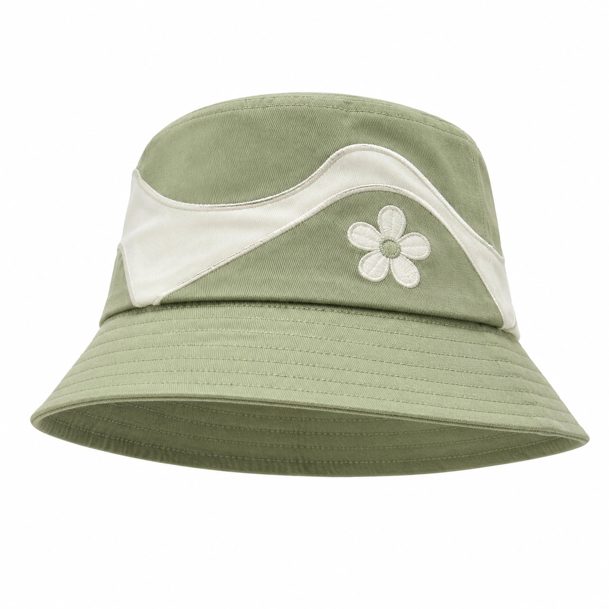 Chapeau Bob Vert Kaki avec Broderie Florale