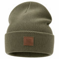 Bonnet en tricot vert olive avec revers