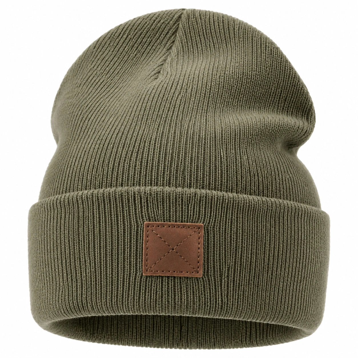 Bonnet en tricot vert olive avec revers