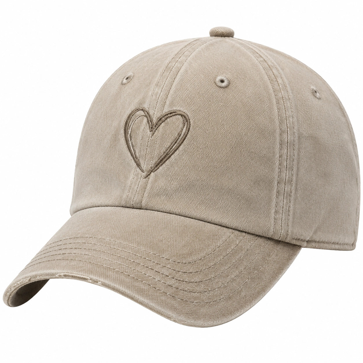 Casquette décontractée brodée cœur beige