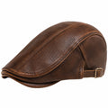 Casquette Plate Beige Réglable avec Sangle en Cuir
