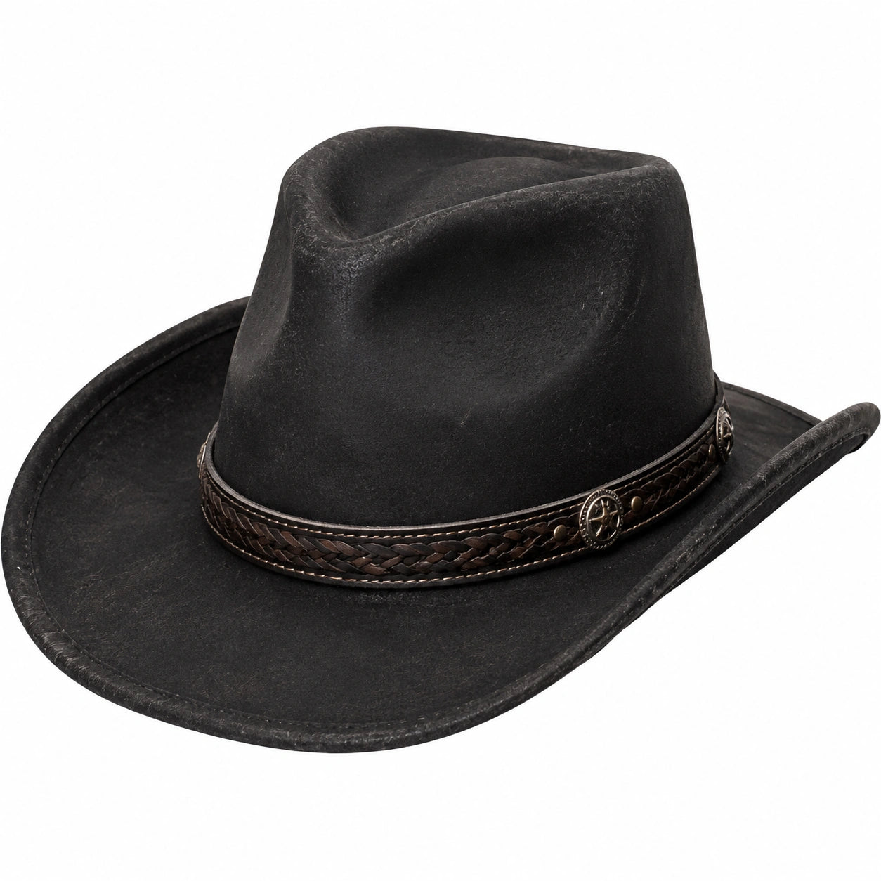 Chapeau Cowboy en Feutre avec Décoration Tête de Taureau Brun