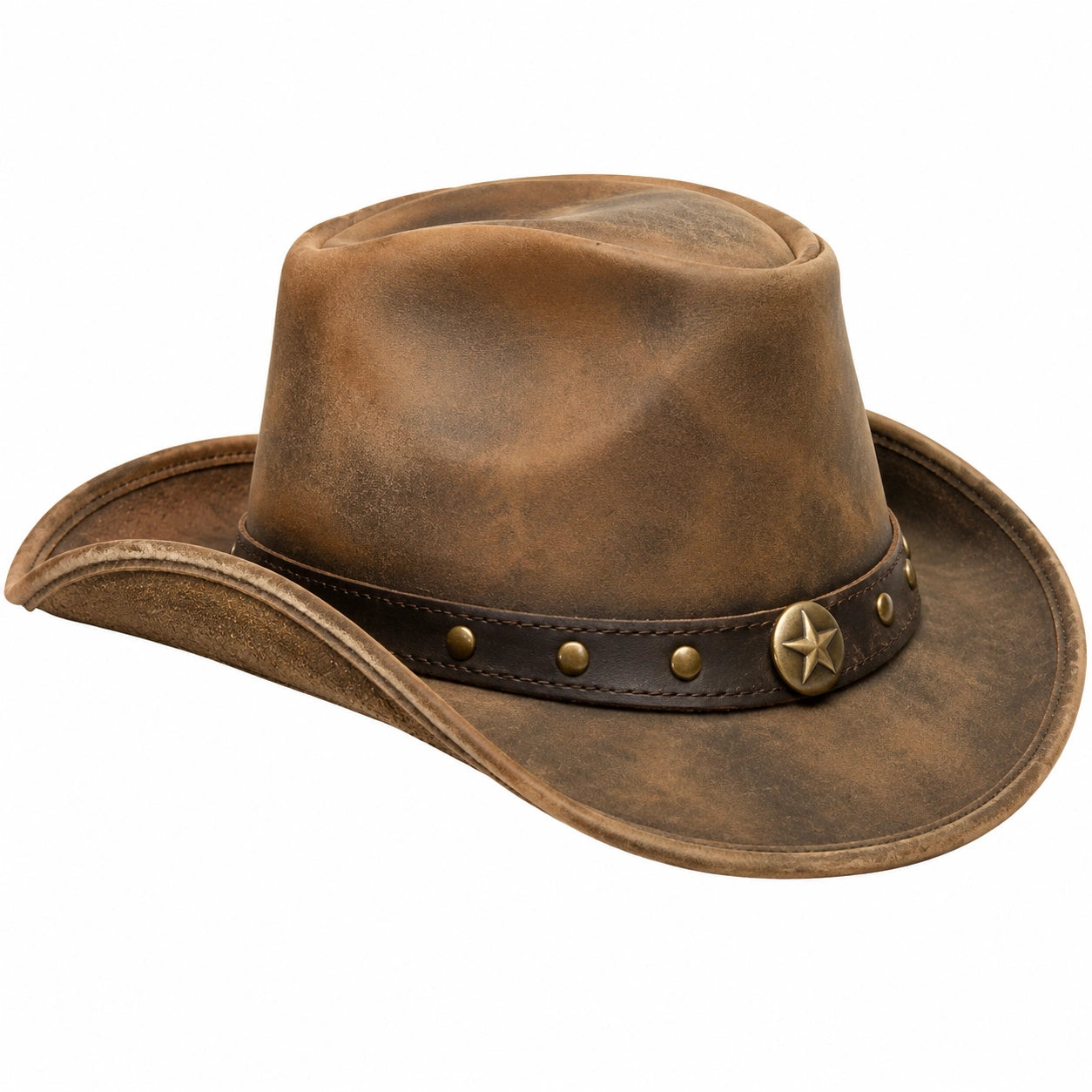 Chapeau western marron avec bande décorative et pierres turquoises