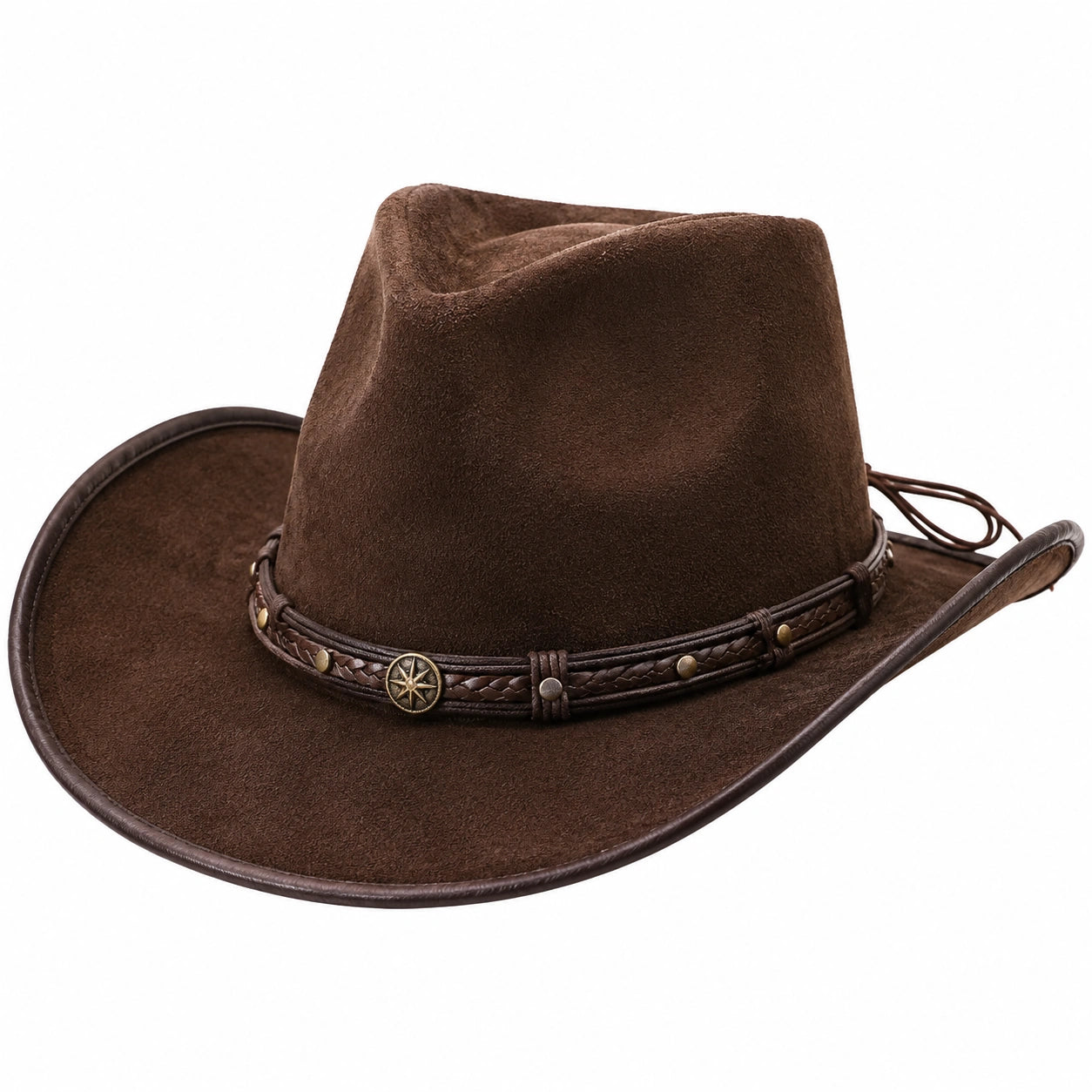 Chapeau Cowboy en Feutre Brun avec Bande Cuir Décorative