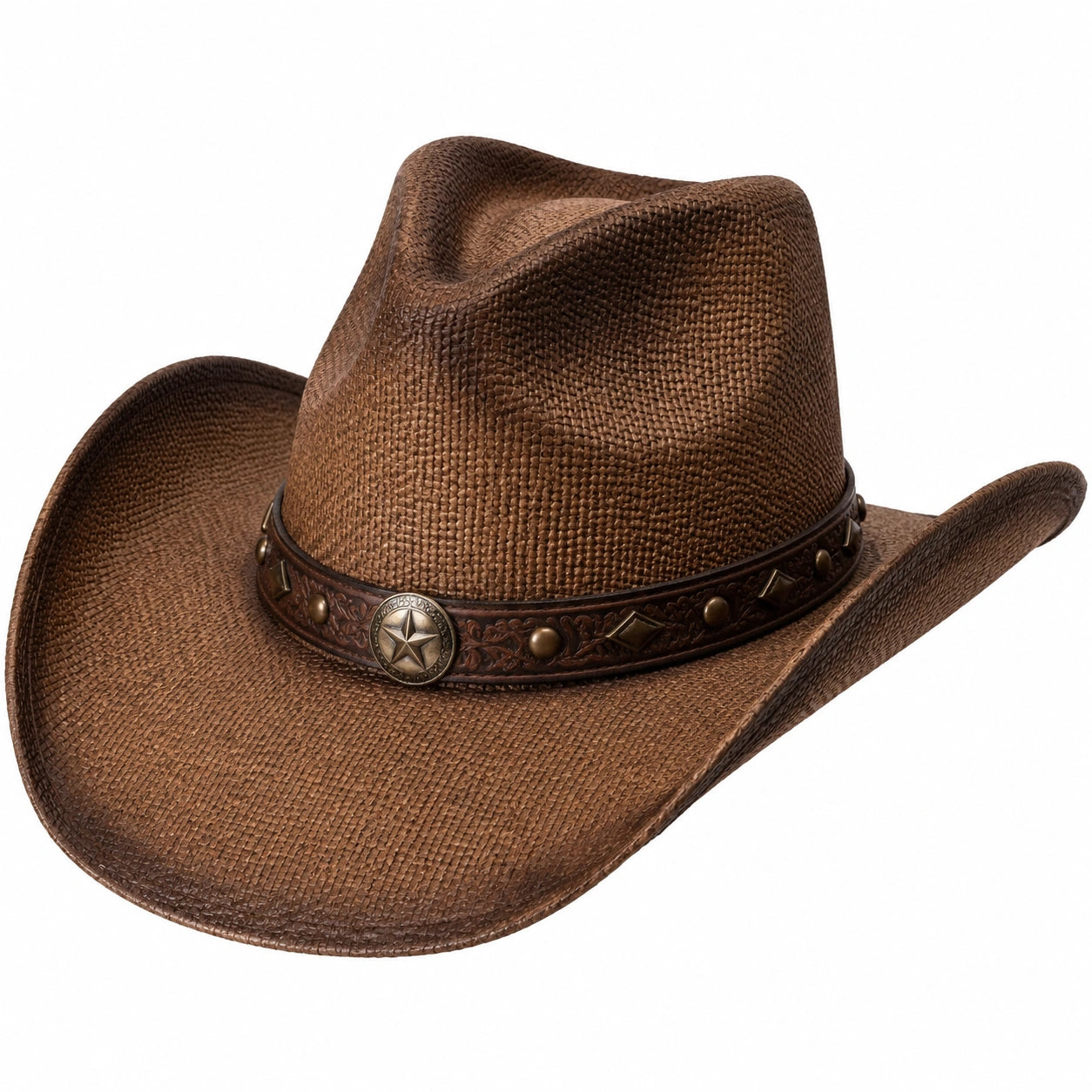 Chapeau Cowboy Beige avec Ceinture en Cuir Décorative